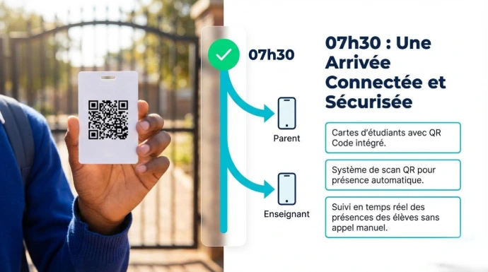 Élève scannant sa carte QR Code pour enregistrer sa présence sur EduSmart EAC